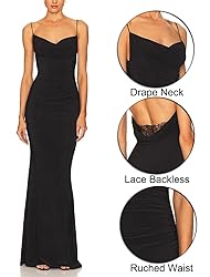 Capuffy Women Drape Neck Formal Maxi Dresses Lace