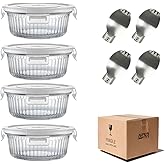 H.JSS WDJS 1.5 cup Round Glass Food Containers with Lids and Spoon, 12oz Glass Food Storage Containers set, Small Round Meal Prep Bowls for kitchen, Office, Outdoor. Microwave, Freezer, Dishwashe safe