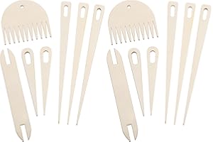 MECCANIXITY Hand Loom Stick Set, 14pcs Knitting Tools Including Wood Weaving Crochet Needle Wooden Shuttle Wood Weaving Comb 