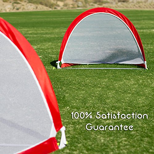 Firlar Portable Mini Soccer Goals, Set of 2 Football Goals Post Ball Net for Children Kids Toddler, with Carry Bag Great for Outdoor and Indoor Sports, 82 x 48 x 48cm (Red)
