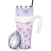 Butterfly 40 Oz Tumbler with Handle and Straw, Purple Butterfly Large Big Stainless Steel Vacuum Insulated Tumbler Coffee Cup Water Bottle Travel Mug,Butterfly Gifts for Women Decor Accessories Stuff