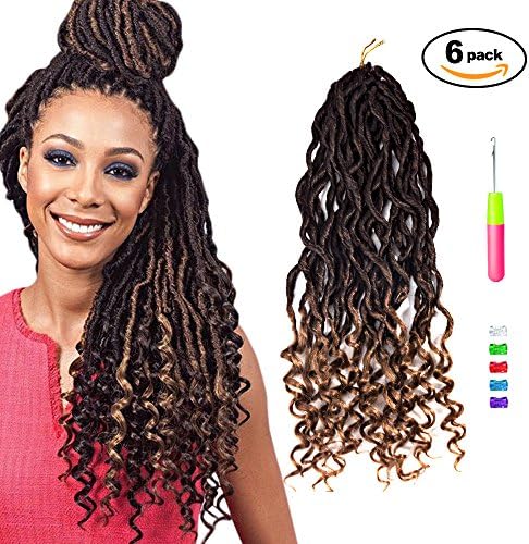 WAM Direct 6Packs 18inch Curly Faux Locs Crochet Hair Wavy Faux Locs Crochet Hair Twist Braids Crochet Braiding Hair Braids Mambo Hair Extension with 1 Crochet Needle and 5 Rings