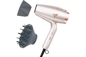 INFINITIPRO BY CONAIR SmoothWrap Hair Dryer with Diffuser | Blow Dryer for Less Frizz, More Volume and Body | With Advanced Plasma and Ceramic Technology | Pink Champagne