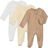 Aablexema Baby Organic Cotton Pajamas 2 Way Zipper Preemie Newborn One Piece Outfit Long Sleeve Footed Sleepwear