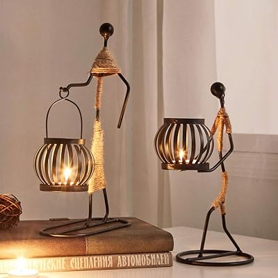 Keyohome 2Pcs Candle Holders Table Decor Retro Black Iron Little Girl Shaped