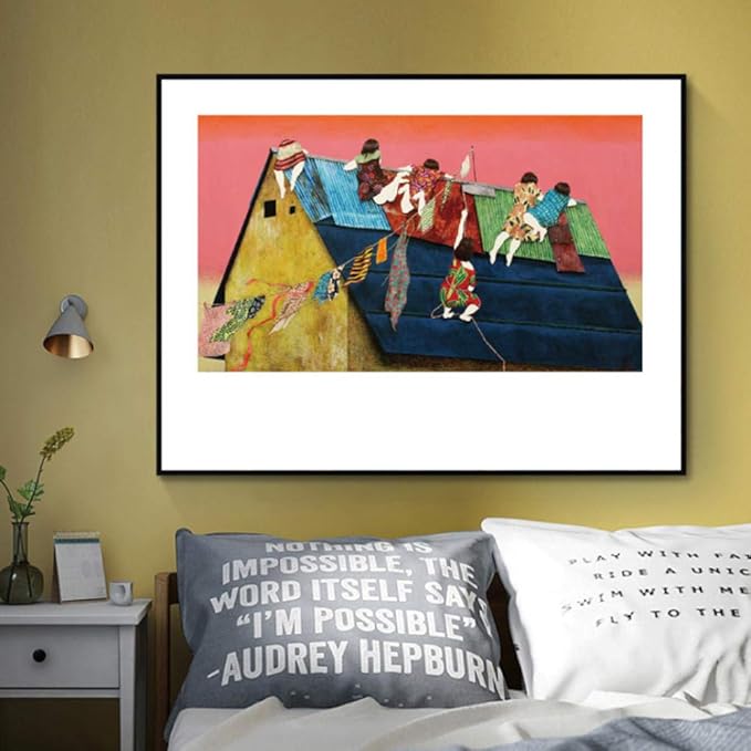 Vintage Abstracto Chica En Techo Lienzo Pared Arte Pintura Abstracto