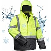 toolant 100% Waterproof Safety Jackets for Men, Hi Vis Reflective Work Jackets, Construction Rain Coats for Cold Weather