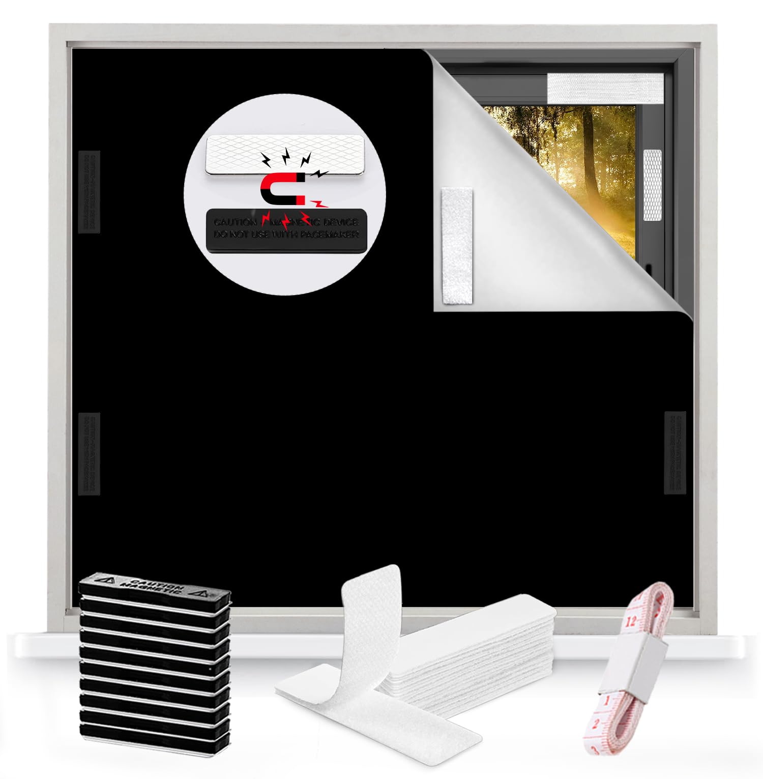 Photo 1 of 100% Blackout Blinds Magnetic Window Cover 57x40Inch,No Drill PortableCuttable Black Out Curtains for Nursery Bedroom,RV,Media Room with Hook & Loop Tape + Magnetic Closure