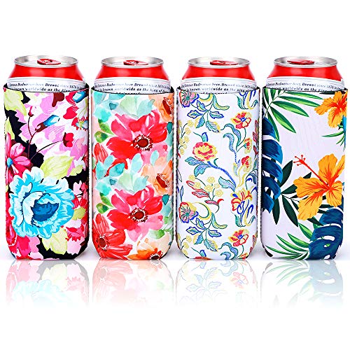 Hapythda Slim Can Sleeves - Insulated Neoprene Can Koozies Coolers Cover for 12oz Slim Drink Beer Bottle(4 PACK)