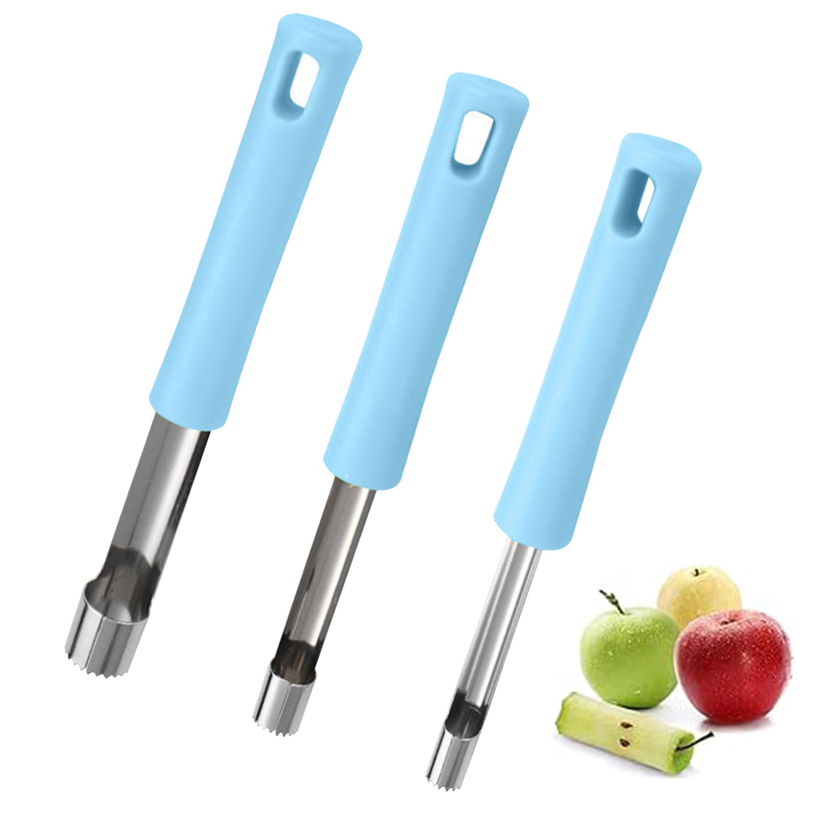 KASESSS 3 Pieces Apple Corer Portable, Stainless Steel Apple Corer Remover, Apple Core Remover Easy to Use Durable, Fruit Corers for Kitchen House Tool for Baked Apples Pears and More (Blue)