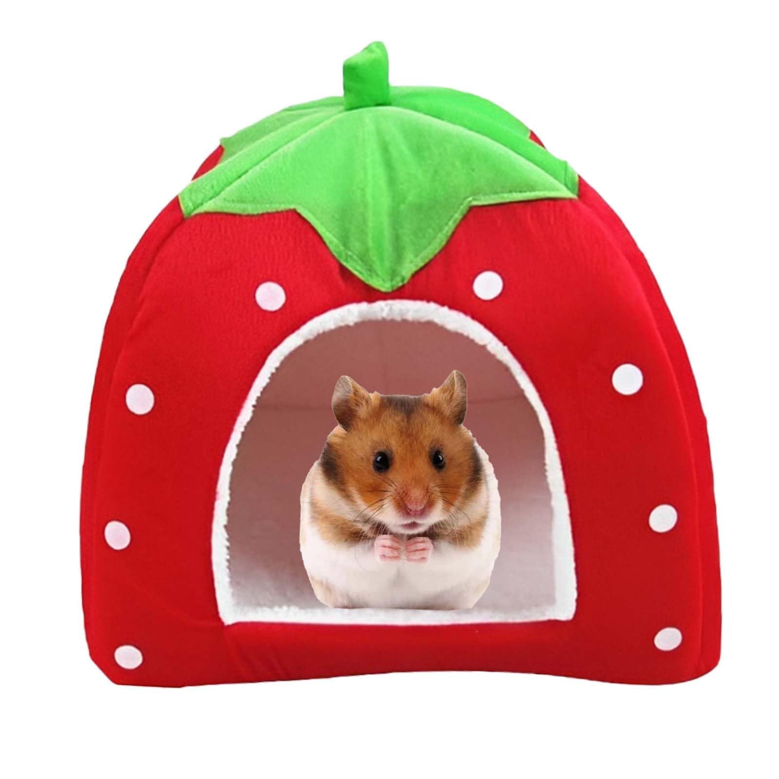 ZQuintuplian Guinea Pig Bed, Guinea Pig House, Hamster Bed, Small Animal Pet Winter House Warm Nest, Non Slip Strawberry Hedgehog House Pad, Hideout Cage Cave Bed for Chinchilla Ferret Gerbil