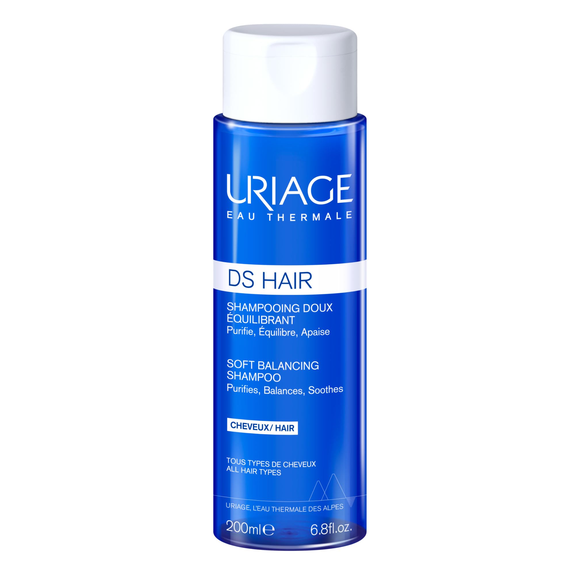 Uriage DS Hair Soft Shampoo with Edelweiss - Deeply Purifies & Soothes - Leaves Hair Soft & Shiny - Fresh & Floral Scent - Everyday wash - Suitable for Sensitive & Irritated Scalps - Soap-free - 200ml