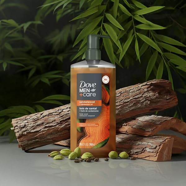DOVE MEN MOISTURIZING BODY WASH | #1 DERMATOLOGIST BODY WASH FOR MEN, SULFATE FREE, PARABEN FREE, & DYE FREE | SANDALWOOD + CARDAMOM OIL, 26OZ