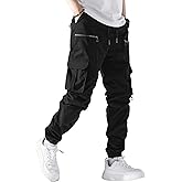 PLEPAN Men's Casual Cargo Pants Elastic Waist Drawstring Joggers Pants Tapered Sweatpants for Men Multi Pockets