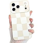 KANGHAR Compatible with iPhone 17 Pro Max Case 2025, Silicone Checkered Cute Pattern, Camera Protection Soft Slim Phone Cover for Girls Women -White