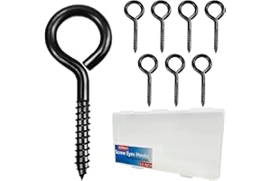 Allkeen 8 PCS Stainless Screw Eyes, 3.2 Inch Screw Hooks Black Self-Tapping Heavy Duty Eye Bolt, 200 Lbs Capacity