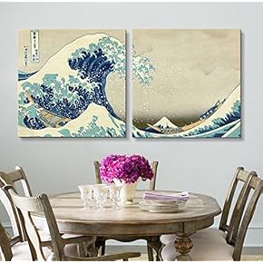 2 Panel Square Canvas Wall Art - The Great Wave by Hokusai - Giclee Print Gallery Wrap Modern Home Art Ready to Hang - 12"x12" x 2 Panels