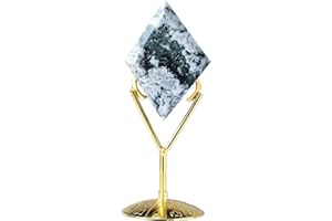 FZBHRO Moss Agate Stone Rhomboid Shaped Decorative Healing Crystal Block Piece with Display Stand Home Office Decor Unique Gifts 0.2-0.3 Pounds
