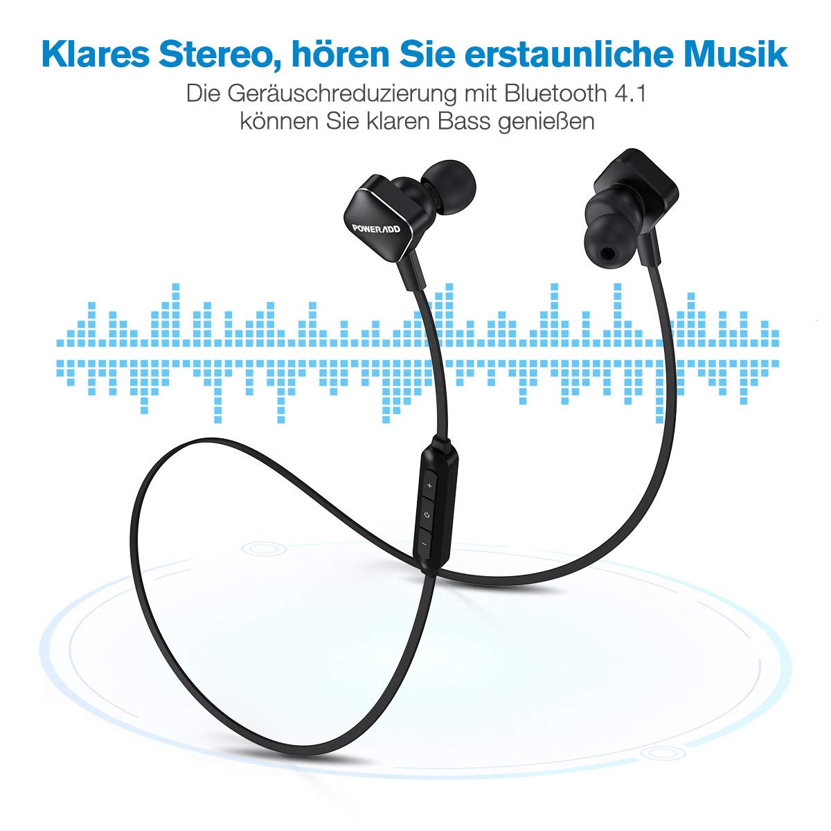 POWERADD Bluetooth Kopfhörer Sport Kopfhörer Bluetooth 4.1 leicht Wireless Ohrhörer wasserdicht IPX4 mit Mikrofron für iPhone, iPad, Samsung, Huawei, HTC und weiter Bluetooth-Gerät