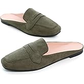Hee grand Mules for Women Flats Square Toe Slip on Flat Slides Comfortable Suede Women Slippers Backless Loafer Shoes