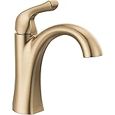 Delta Arvo Brushed Gold Bathroom Faucet 1 Hole, Single Hole Bathroom Sink Faucet for Vanity, Push-Pop Drain Assembly, Champagne Bronze 15840LF-CZ