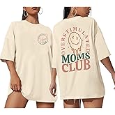 BeWithYou Overstimulated Moms Club Shirt for Women Funny Oversized Mom Shirts Antisocial Aesthetic Trendy Graphic Tee Tops