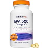 OmegaVia EPA 500, Purified Omega-3 Fish Oil Supplement, 500 mg EPA in Triglyceride Form, Burpless Fish Oil, Non-GMO, Gluten-Free, IFOS 5-Star, 120 Softgels