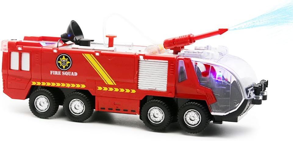 Netcosy Fire Truck Toy, Squad Water Cannon Bump and Go Kids Toy Action Engine with Lights and Sound