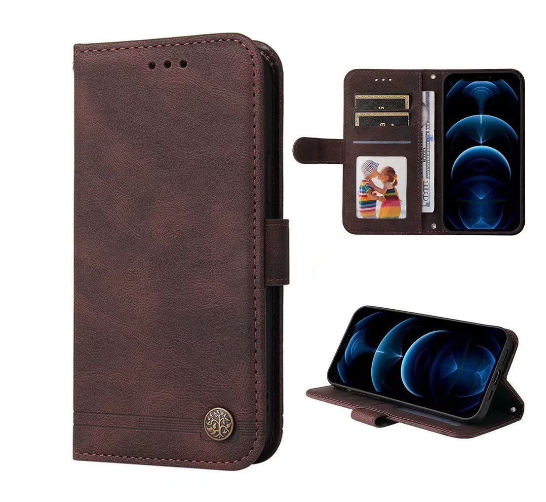 SEAHAI Case for OPPO Reno 11F 5G (Reno11 F 5G) Leather PU Wallet Folio Stand Cover, Ultra-thin Shockproof Case Kickstand with Credit Card Slots TPU Shell Magnetic Close, Brown