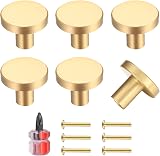 Yibaijia 6 Pcs Gold Brass Round Cabinet Knobs 20mmx25mm with Screws