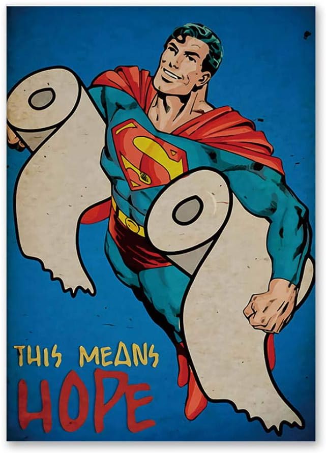 Cartoon Poster&Print Superhero/Man Read Newspaper in The Toilet Painting washroom Restroom Decor Wall Art Picture murals charts-28cmX36cm No Frame DPR6104-F