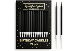 by tugba Aydan - 24 Count Long Thin Black Birthday Candles for Cake, Metallic Cake Candle for Birthday, Party Candles