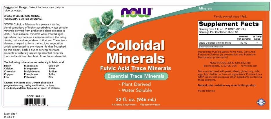 NOW Supplements, Colloidal Minerals Liquid, Plant Derived, 32-Ounce: Health & Personal Care