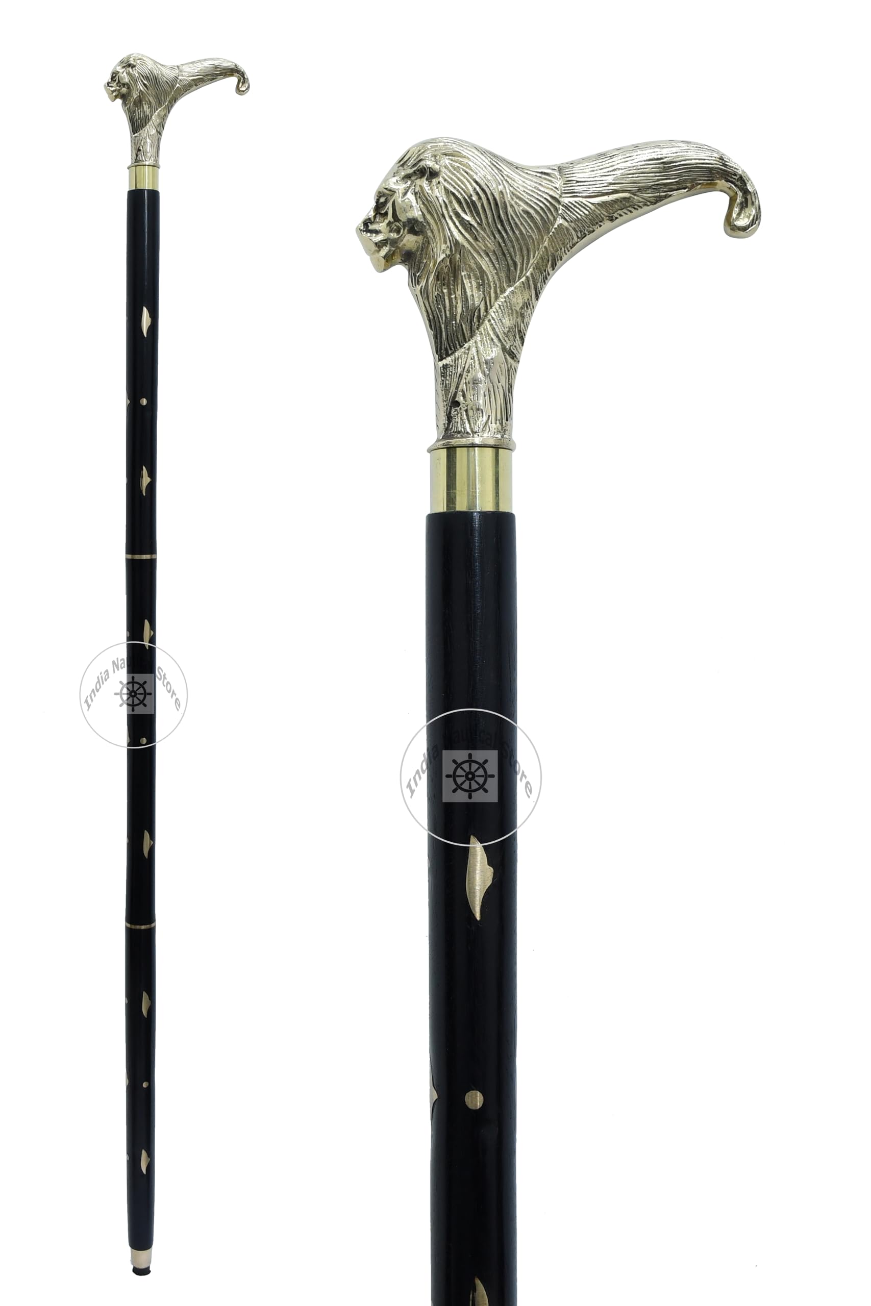 Alfiya Nautical 36" Handmade Lion Head Walking Stick | Brass Nautical Cane with Rosewood Shaft | Portable Dismantlable Support & Stylish Gift