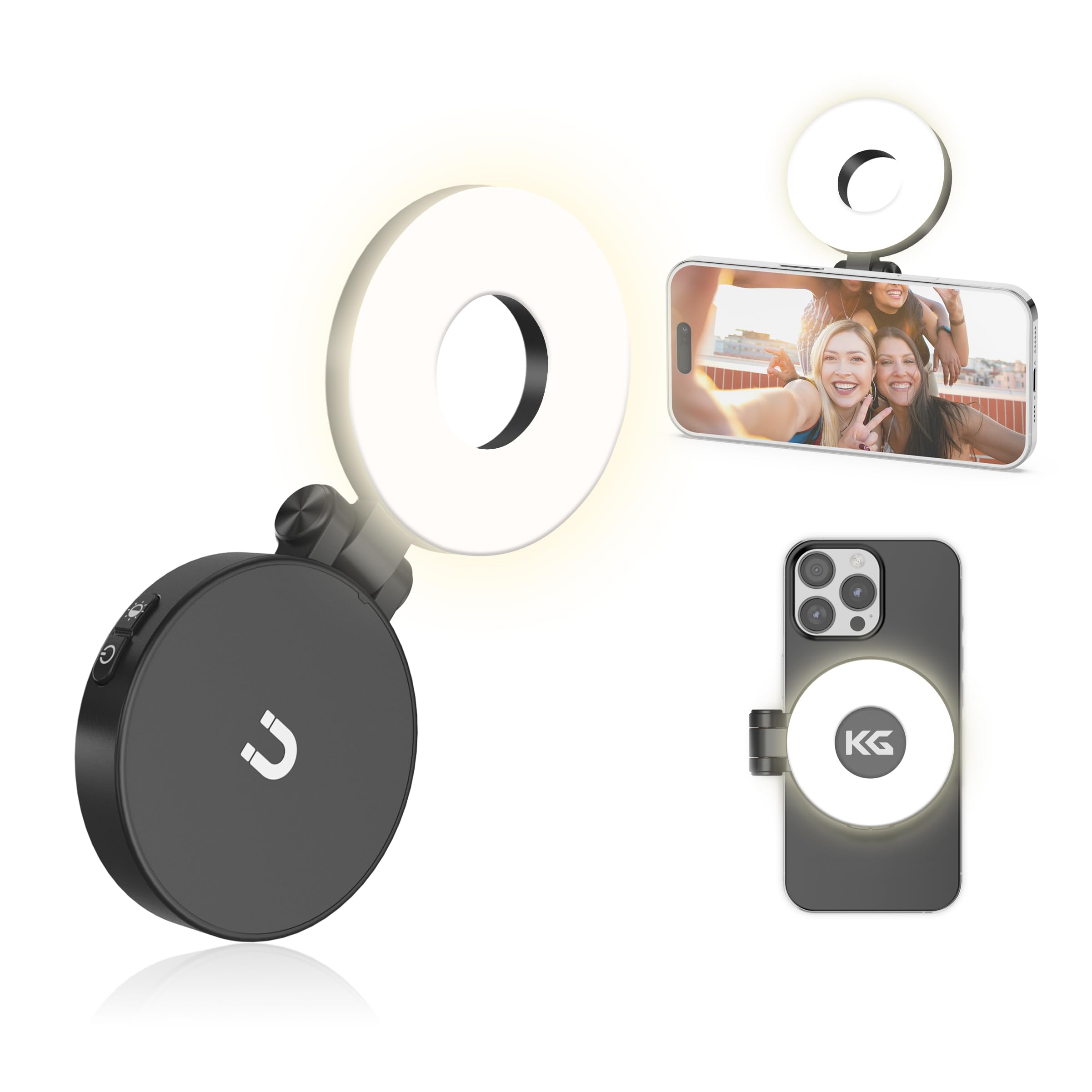 Photo 1 of KraftGeek Magnetic Selfie Light for iPhone, Portable Phone Ring Light with Rechargeable Battery, Compact LED Phone Light for Travel, Video Recording, Vlogging