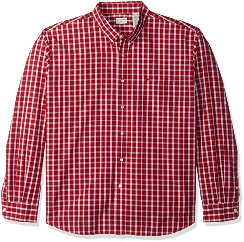 Dockers Men's  No Wrinkle Long Sleeve Button Front Shirt, Rio Red Grid, Medium