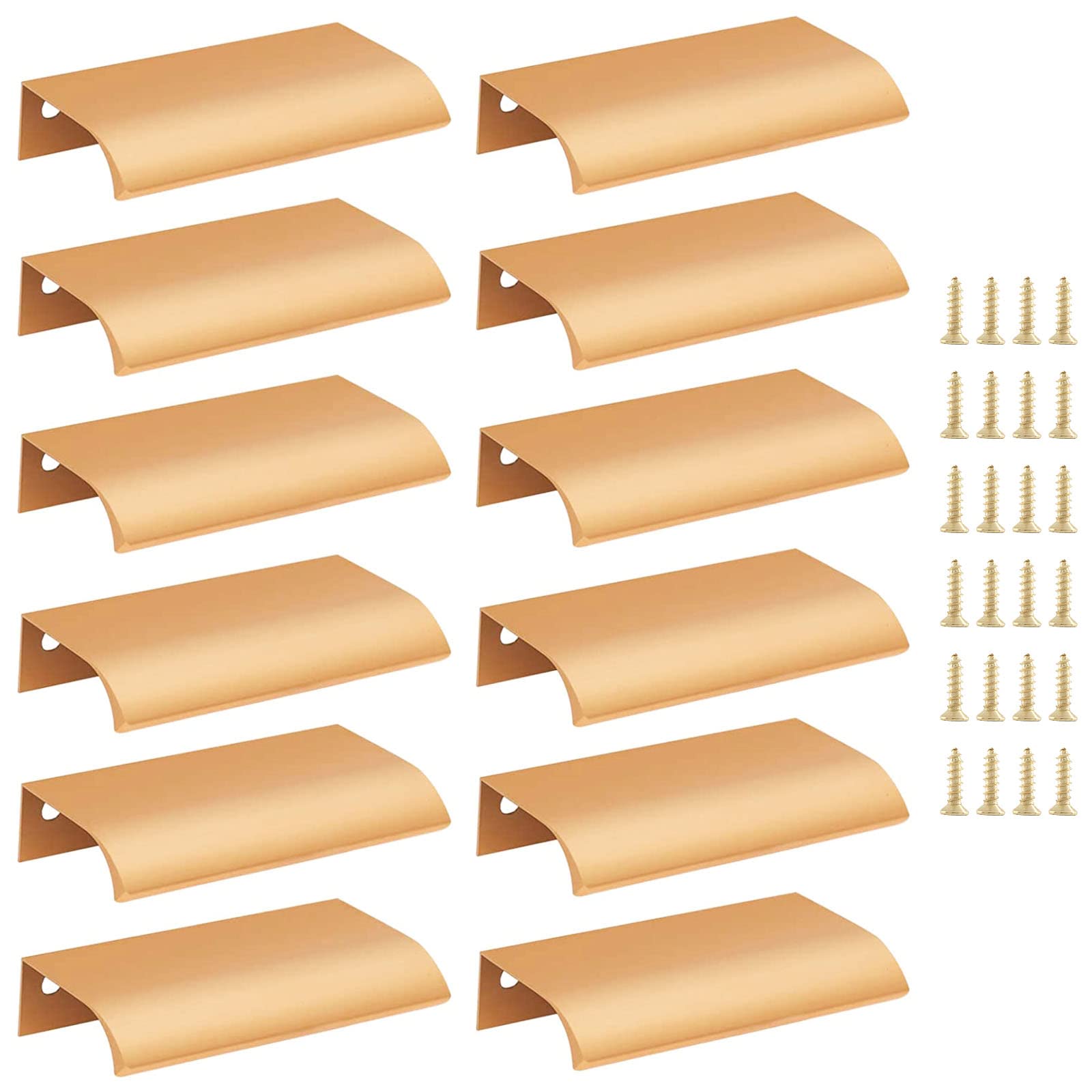 Cjueiom 12 Pack Concealed Kitchen Cupboard Handles 64mm Hole Center Hidden Drawer Pulls, Finger Edge Pull Aluminum Cabinet Handle Invisible Door Knob for Wardrobe (80mm Total Length, Gold)