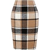 IDEALSANXUN Plaid Skirts for Women Fall Winter Knee Length Pencil Wool Skirt with Slit