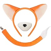XEPST Fox Ears and Tail Set, Animal Fox Costume Set with Ears Headband Orange Tail and Nose for Animal Costume Birthday Party Accessories Halloween Cosplay Carnival Fancy Dress Party Supplies