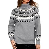 ChiaoLezhee Women's Vintage Colorful Knitted Sweater, Turtleneck Loose-fit Chunky Pullover for Winter