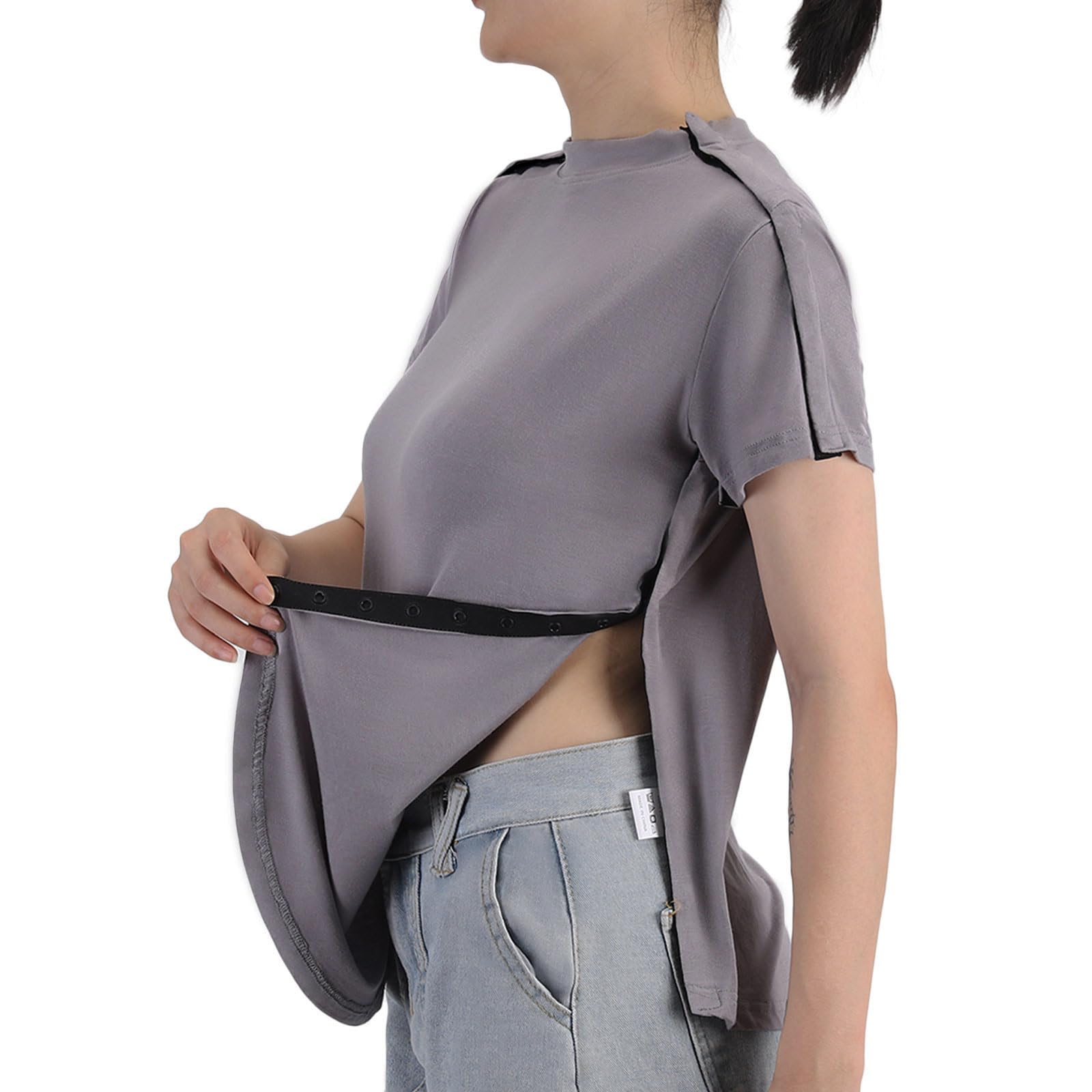 Photo 1 of S--Post Shoulder Surgery Shirts with Concealed Snap Buttons on Both Sides| Lightweight Soft Chemo Shirt Grey