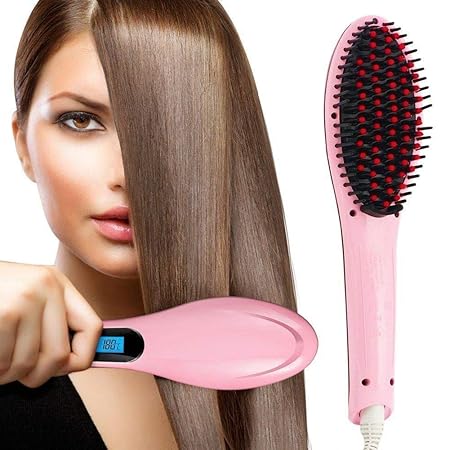 IMPREX INFRA IMPREX Hair Electric Comb Brush 3 in 1 Ceramic Fast Hair Straightener For Women's Hair Straightening Brush with LCD Screen, Temperature Control Display,Hair Straightener For Women (Pink)