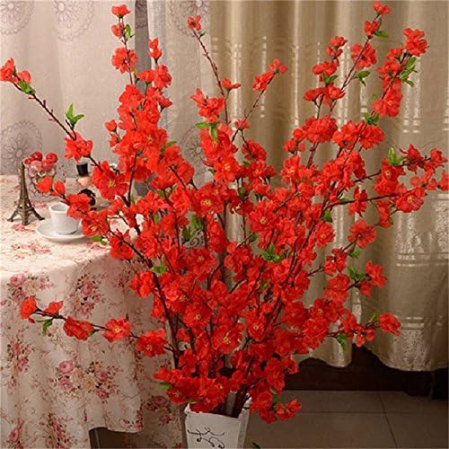 HWKAIZ 1pcs Artificial Cherry Spring Plum Peach Blossom Branch Silk Flower Tree Decor for Wedding Bridal Bouquet Party Home DIY Decoration