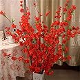 5Pcs Spring Peach Blossom Cherry Plum Bouquet Branch Silk Flower,Artificial Flowers Fake Flower for Wedding Home Office Party Hotel Yard Decoration