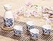 Japanese Sake Set, 5 Pieces Sake Set Hand Painted Retro House Design Porcelain Pottery Traditional Ceramic Cup Craft Wine Glasses(Blue)