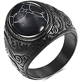 MYNENEY Retro Vintage Stone Rings for Men Turquoise Rings Stainless Steel