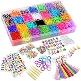 10,000pc Quality Rainbow Rubber Bands Refill Set by Daskid - Includes: Loom Band Organizer + Over 9000 Premium Loom Bands in 28 Different Colors, + 500 S Clips, + 18 Charms and 150 Beads.