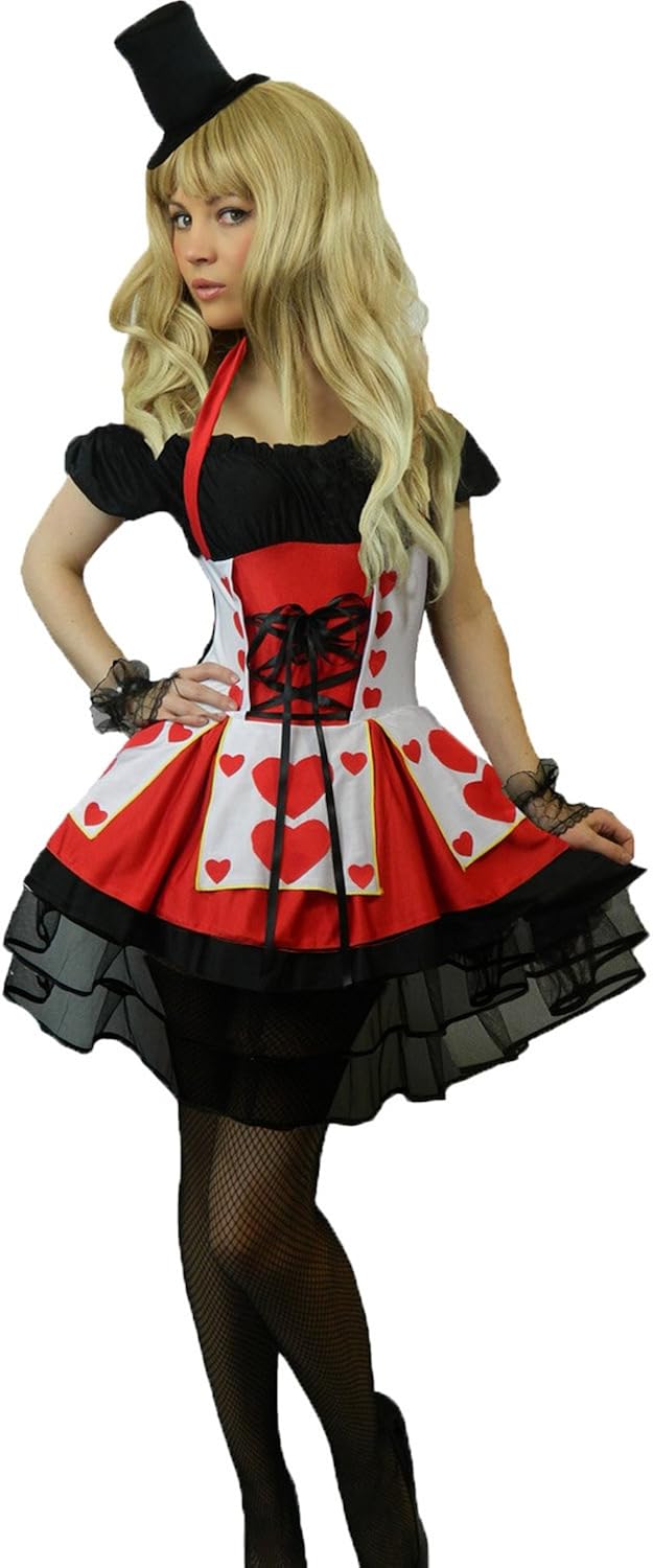 Yummy Bee - Queen of Hearts Costume Women - Fairytale Queen Costume - Alice in Wonderland Outfit - Plus Size 6-22 - Mini Top Hat Gloves