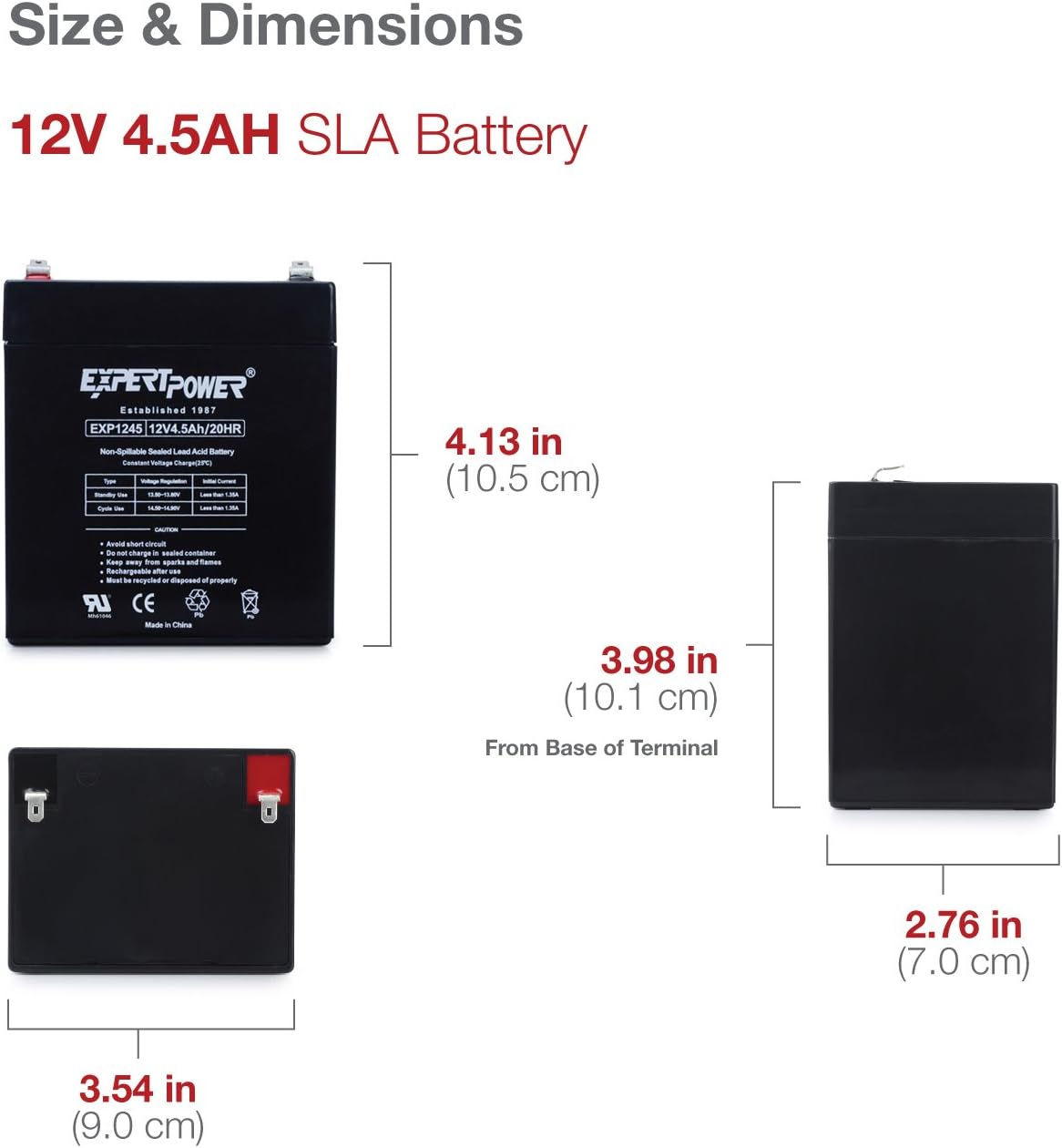 ExpertPower EXP1245 Home Alarm Security Battery Replacement Black 12V 4.5AH Absorbent Glass Mat 1 pack: Automotive