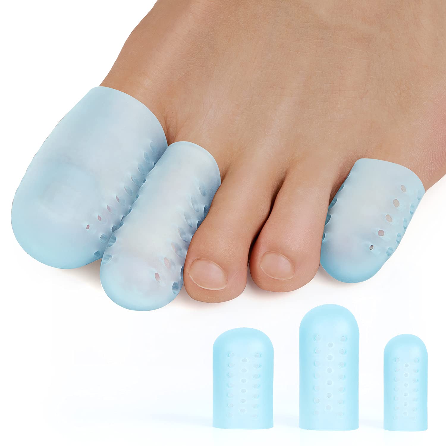 Sumiwish Breathable Toe Protectors, 14 Pack Blue Gel Toe Caps, Upgrade Silicone Toe Sleeve Protectors Prevent Blister, Callus and Corn, Relief Pain from Ingrown Toenails